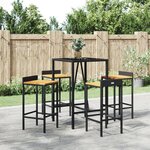 vidaXL Ensemble de bar jardin 5 Pièces noir poly rotin/bois massif acacia