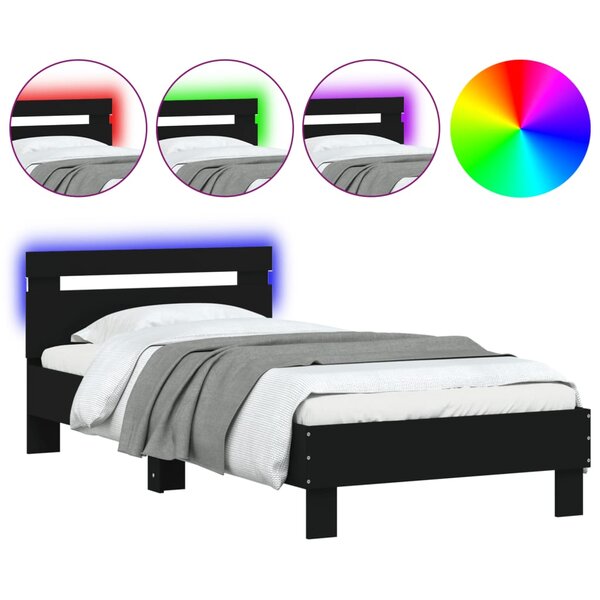 vidaXL Cadre de lit sans matelas avec lumières LED noir 90x200 cm
