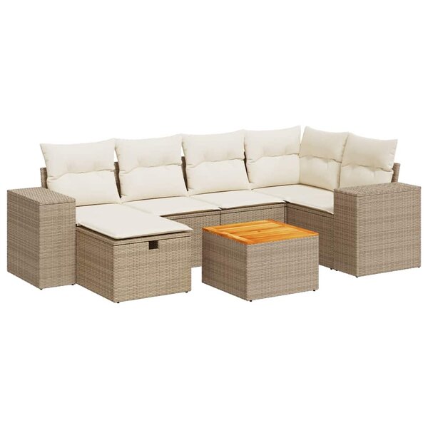 vidaXL Salon de jardin avec coussins 7 Pièces beige résine tressée