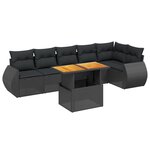 vidaXL Salon de jardin 7 Pièces avec coussins noir résine tressée