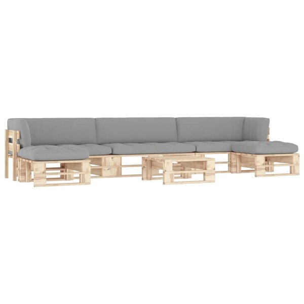 Salon de jardin meuble d'extérieur ensemble de mobilier palette 6 pièces avec coussins bois de pin imprégné 02_0018485