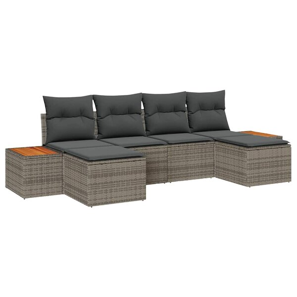 vidaXL Ensemble de canapé de jardin avec coussin 6 Pièces Gris Poly rotin