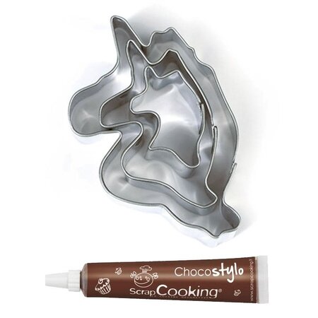 Stylo chocolat + 3 mini emporte-pièces en inox Licornes