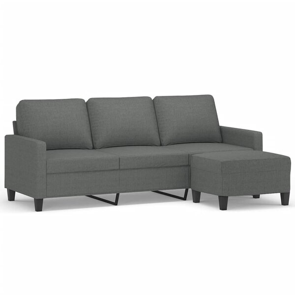 vidaXL Canapé à 3 places avec repose-pieds Gris foncé 180 cm Tissu
