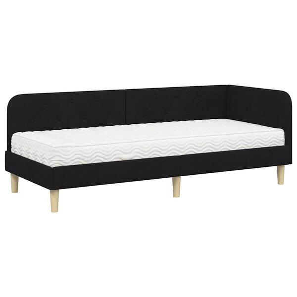vidaXL Cadre de lit d'angle avec matelas Noir 80 x 200 cm tissu
