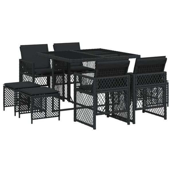 vidaXL Ensemble à manger de jardin 9Pièces coussins noir résine tressée