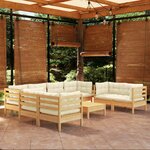 vidaXL Salon de jardin 9 Pièces avec coussins crème bois de pin massif