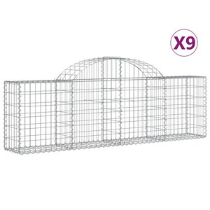 vidaXL Paniers à gabions arqués 9 Pièces 200x30x60/80 cm Fer galvanisé