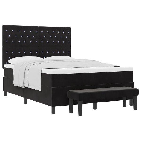vidaXL Lit à ressorts avec matelas et banc noir 160x200 cm velours