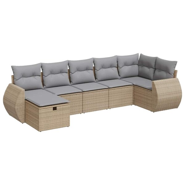 vidaXL Salon de jardin avec coussins 7 Pièces beige résine tressée