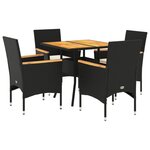 vidaXL Ensemble à manger de jardin et coussins 5 Pièces noir rotin acacia