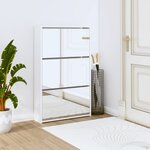 vidaXL Armoire chaussures miroir 3niveaux Blanc brillant 63x17x102 5cm