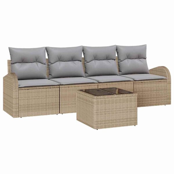 vidaXL Ensemble de canapé de jardin 5 Pièces Beige et gris polyrotin