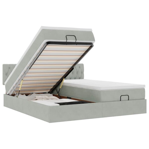 vidaXL Cadre de lit ottoman avec matelas gris clair 200x200 cm velours