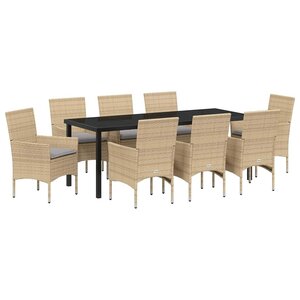 vidaXL Ensemble de salle à manger pour jardin 9 Pièces Beige polyrotin