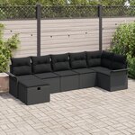 vidaXL Ensemble de canapé de jardin avec coussin 7 Pièces Noir Poly rotin