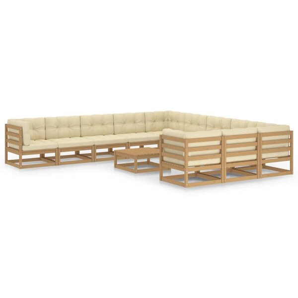 vidaXL Salon de jardin 12 Pièces avec coussins marron miel bois de pin