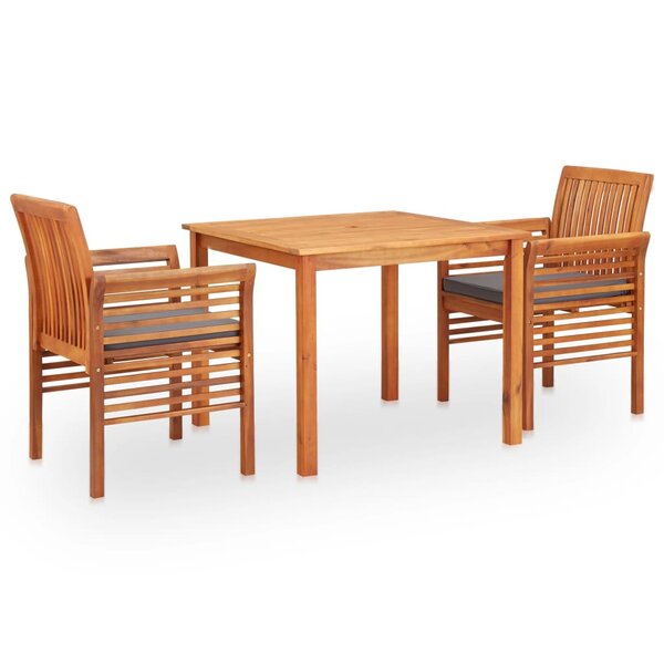 vidaXL Ensemble à manger d'extérieur 3 Pièces et coussins Acacia solide