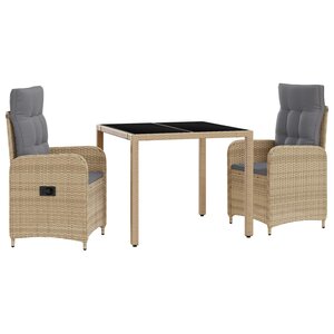 vidaXL Ensemble de repas extérieur 3 Pièces Beige et Gris clair
