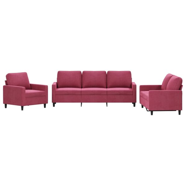 vidaXL Ensemble de canapés 3 Pièces avec coussins Rouge bordeaux Velours