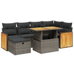 vidaXL Salon de jardin avec coussins 7 Pièces gris résine tressée