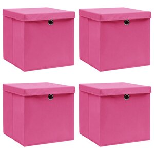vidaXL Boîtes de rangement avec couvercles 4 Pièces Rose 32x32x32cm Tissu