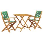 vidaXL Ensemble de bistro 3 Pièces motif de feuilles tissu et bois massif