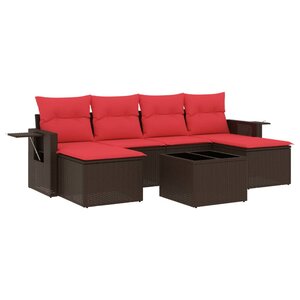 vidaXL Salon de jardin avec coussins 7 Pièces marron résine tressée