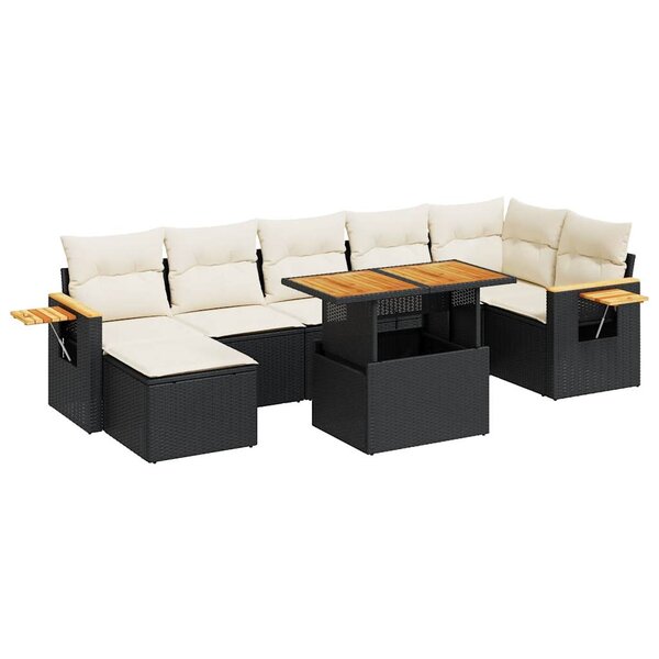 vidaXL Salon de jardin avec coussins 8 Pièces noir résine tressée acacia