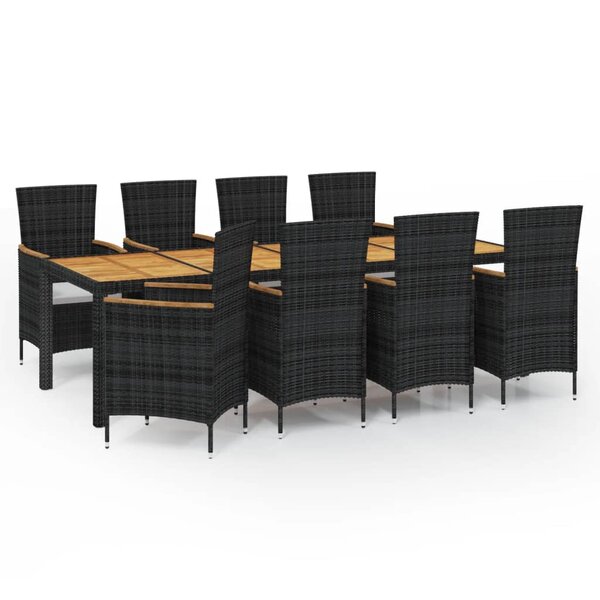 vidaXL Ensemble à manger d'extérieur 9Pièces coussins résine tressée noir