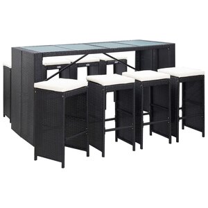 vidaXL Ensemble de bar d'extérieur 9 Pièces Résine tressée Noir
