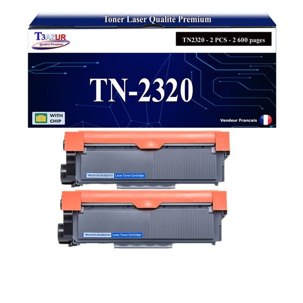 2 Toners compatibles avec Brother TN2320 pour Brother DCP-L2500D   L2520DW   L2540DN   L2560DW - 2 600 pages - T3AZUR