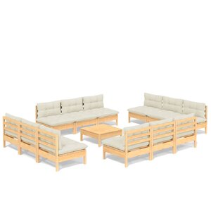 vidaXL Salon de jardin 13 Pièces avec coussins crème bois de pin