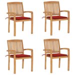 vidaXL Chaises de jardin empilables avec coussins lot de 4 Teck solide
