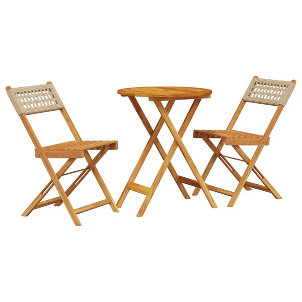 vidaXL Ensemble de bistro 3 Pièces beige résine tressée et bois massif