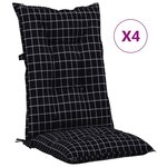 vidaXL Coussins de chaise jardin à dossier haut lot de 4 carreaux noir