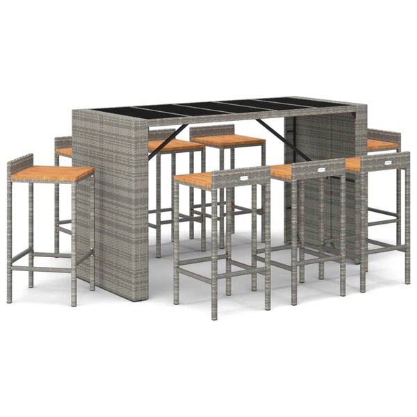 vidaXL Ensemble de bar jardin 9 Pièces gris poly rotin/bois massif acacia