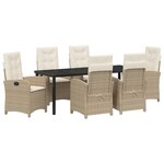 vidaXL Ensemble de salle à manger de jardin de 7 pièces avec coussins en rattan poly beige