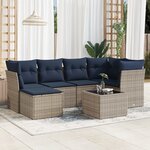 vidaXL Salon de jardin 7 Pièces avec coussins gris résine tressée