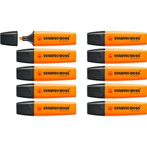 Surligneur BOSS ORIGINAL Rechargeable Pointe Biseautée 2-5 mm Orange x 10 STABILO