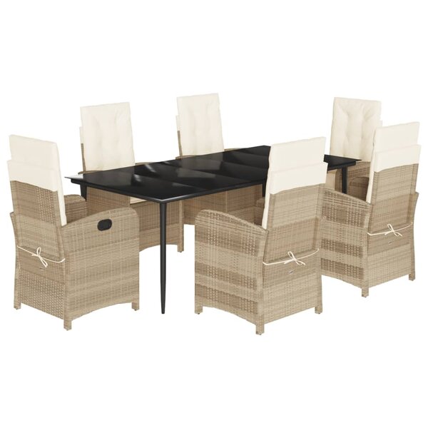 vidaXL Ensemble à manger de jardin et coussins 7 Pièces beige poly rotin