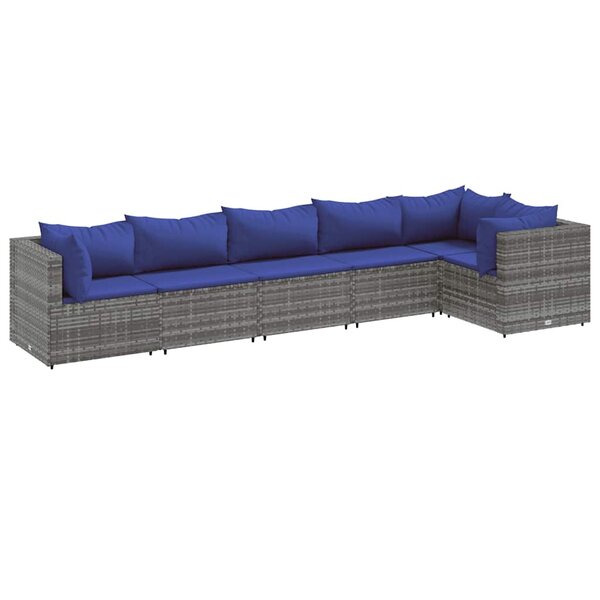 vidaXL Salon de jardin 6 Pièces avec coussins Gris Résine tressée