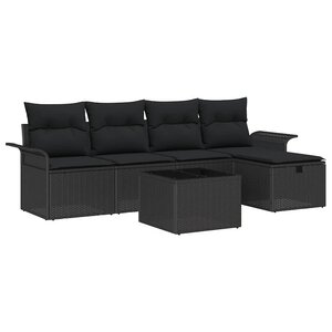 vidaXL Ensemble de canapé de jardin avec coussin 6 Pièces Noir polyrotin