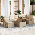 vidaXL Salon de jardin avec coussins 8 Pièces beige résine tressée acacia