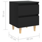 vidaXL Tables de chevet avec pieds en pin 2 Pièces Noir 40x35x50 cm