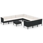 vidaXL Salon de jardin 12 Pièces avec coussins résine tressée noir