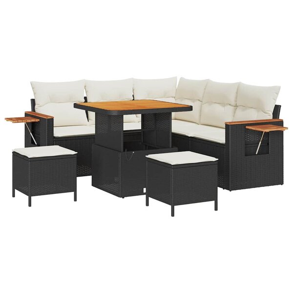 vidaXL Ensemble de canapé de jardin avec coussin 8 Pièces Noir et crème