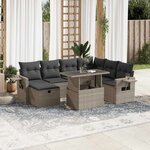 vidaXL Salon de jardin 8 Pièces avec coussins gris clair résine tressée