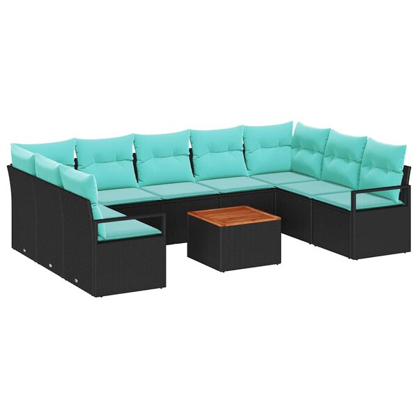 vidaXL Ensemble de canapé de jardin 10 Pièces Noir Poly rotin