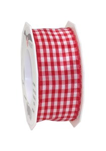 Ruban textile carreau de vichy 20-m-rouleau 40 mm mit draht  rouge/blanc